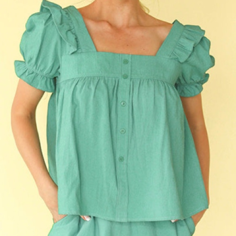 Square neck ruffled babydoll top sage size M
